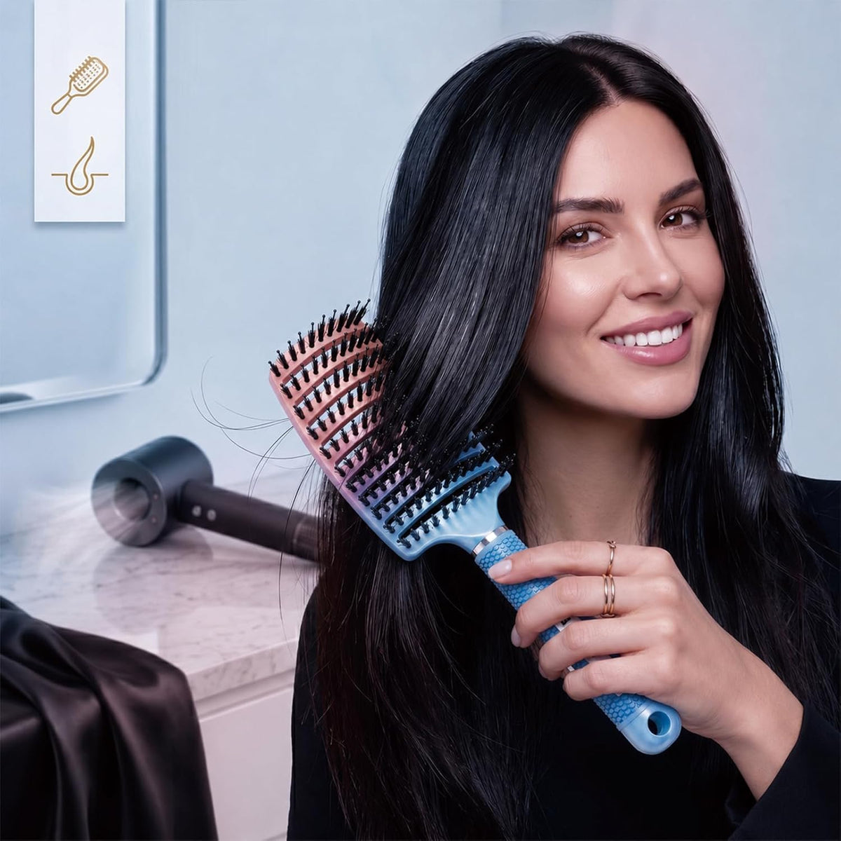 Boar Bristle Hair Brush, Curved Vent Detangling Brush for Wet & Dry Hair