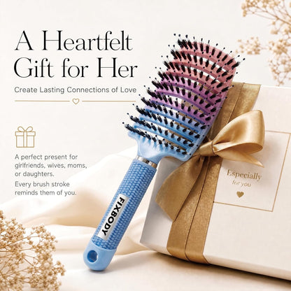 Boar Bristle Hair Brush, Curved Vent Detangling Brush for Wet & Dry Hair