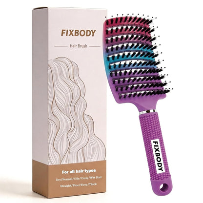 Boar Bristle Hair Brush, Curved Vent Detangling Brush for Wet & Dry Hair