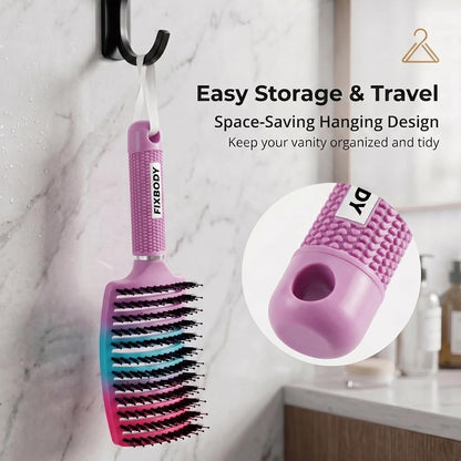 Boar Bristle Hair Brush, Curved Vent Detangling Brush for Wet & Dry Hair