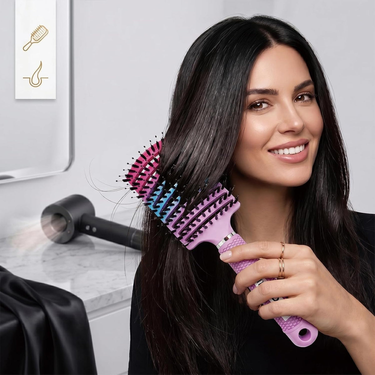 Boar Bristle Hair Brush, Curved Vent Detangling Brush for Wet & Dry Hair