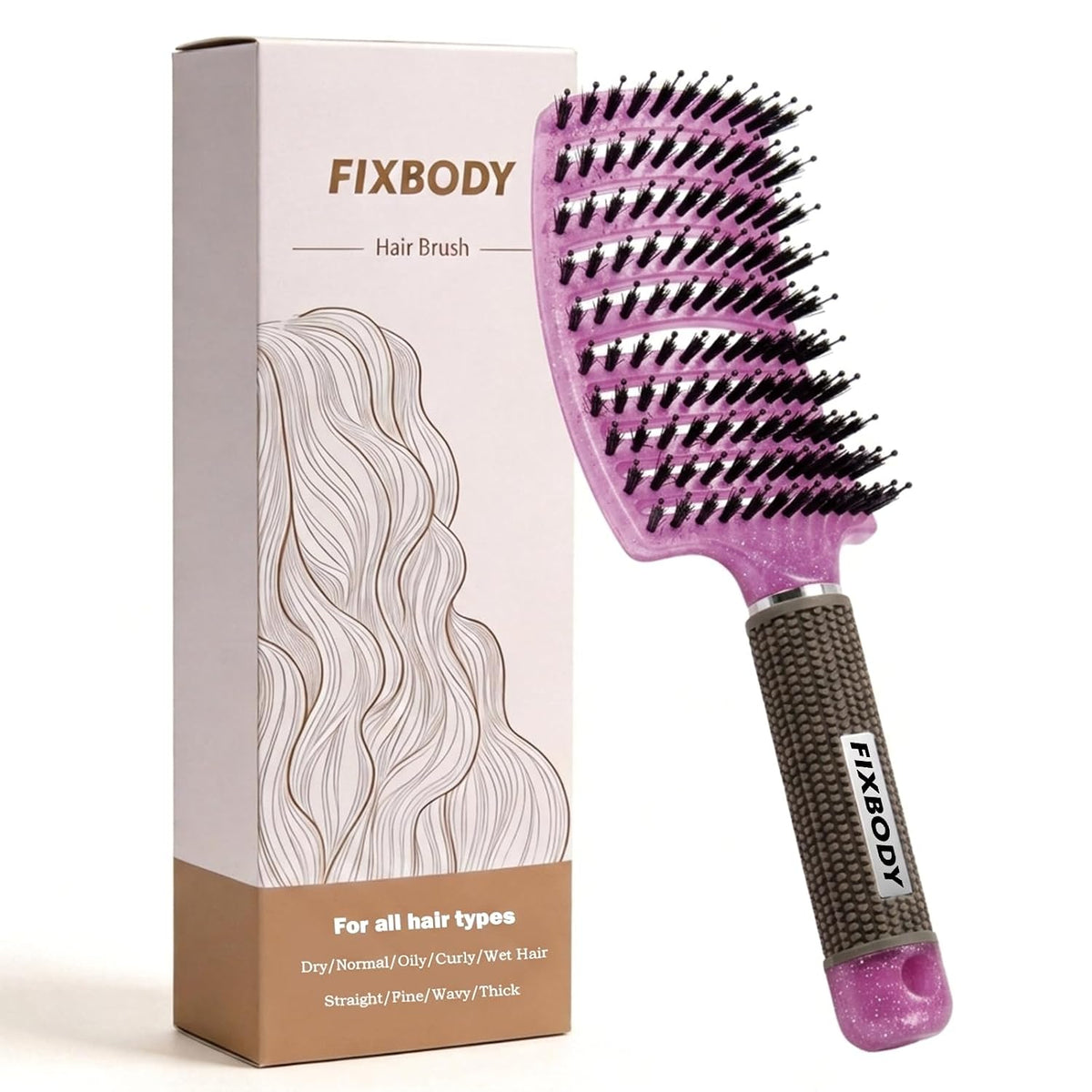 Boar Bristle Hair Brush, Curved Vent Detangling Brush for Wet & Dry Hair