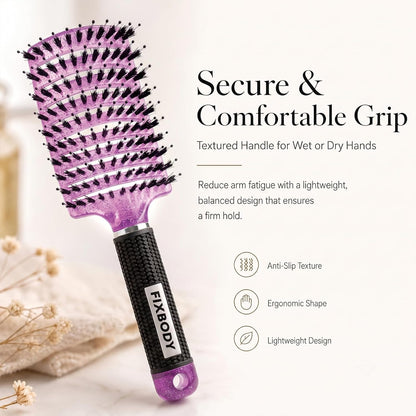 Boar Bristle Hair Brush, Curved Vent Detangling Brush for Wet & Dry Hair