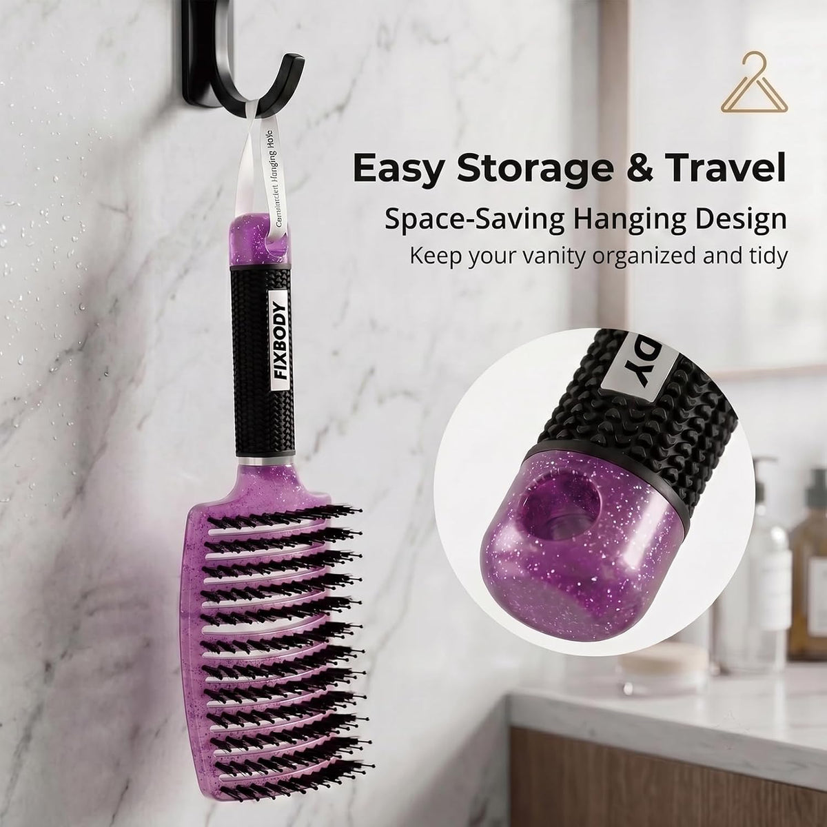 Boar Bristle Hair Brush, Curved Vent Detangling Brush for Wet & Dry Hair