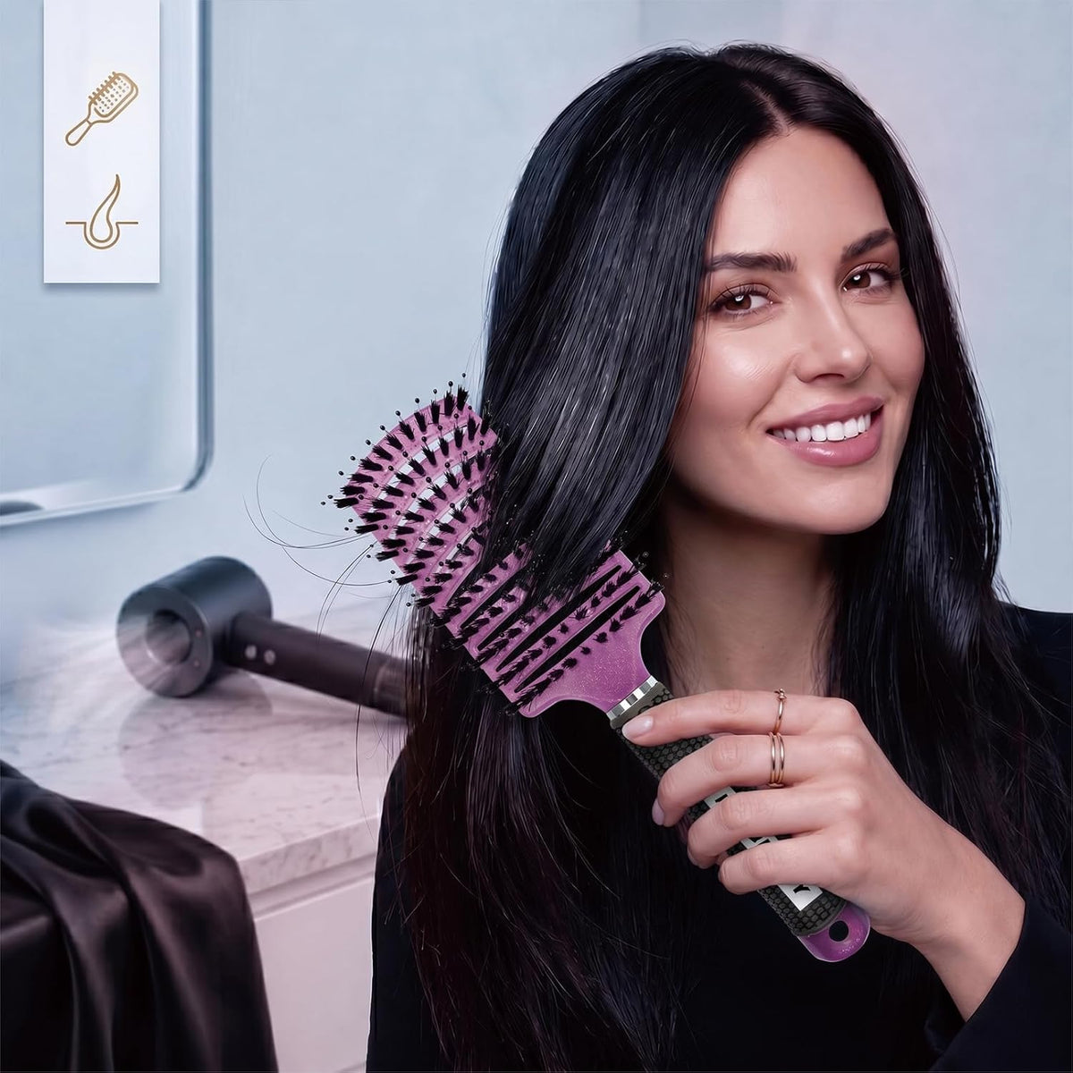 Boar Bristle Hair Brush, Curved Vent Detangling Brush for Wet & Dry Hair