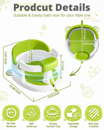 ONTHEWEI Baby Bath Seats for Babies Sitting Up, Non-Slip Baby Bathtub with 3 Suction Cups, Safe & Comfortable Toddler Bath Seat Ideal for Baby Bath/Shower Support, Stable Design, Mist Green