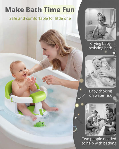 ONTHEWEI Baby Bath Seats for Babies Sitting Up, Non-Slip Baby Bathtub with 3 Suction Cups, Safe & Comfortable Toddler Bath Seat Ideal for Baby Bath/Shower Support, Stable Design, Mist Green
