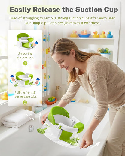 ONTHEWEI Baby Bath Seats for Babies Sitting Up, Non-Slip Baby Bathtub with 3 Suction Cups, Safe & Comfortable Toddler Bath Seat Ideal for Baby Bath/Shower Support, Stable Design, Mist Green