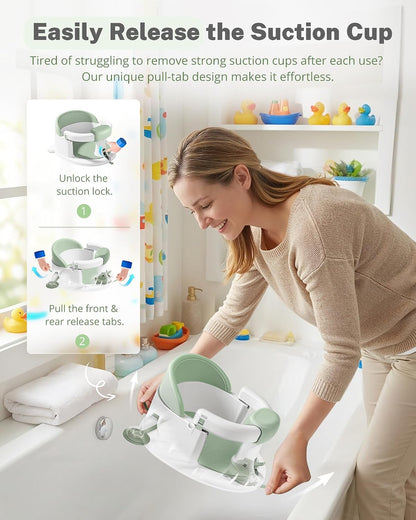 ONTHEWEI Baby Bath Seats for Babies Sitting Up, Non-Slip Baby Bathtub with 3 Suction Cups, Safe & Comfortable Toddler Bath Seat Ideal for Baby Bath/Shower Support, Stable Design, Mist Green