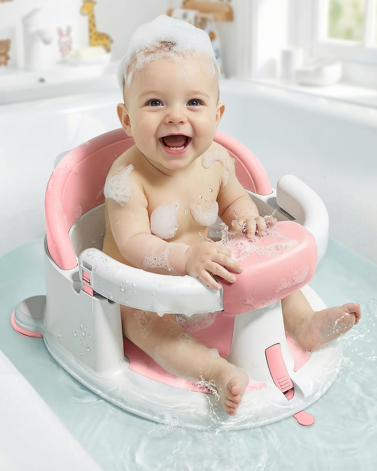 ONTHEWEI Baby Bath Seats for Babies Sitting Up, Non-Slip Baby Bathtub with 3 Suction Cups, Safe & Comfortable Toddler Bath Seat Ideal for Baby Bath/Shower Support, Stable Design, Mist Green
