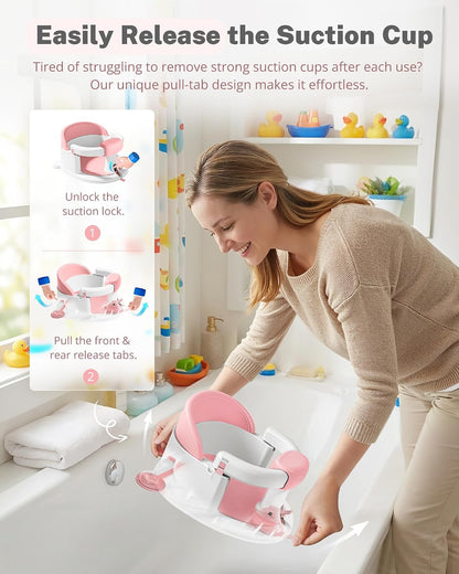 ONTHEWEI Baby Bath Seats for Babies Sitting Up, Non-Slip Baby Bathtub with 3 Suction Cups, Safe & Comfortable Toddler Bath Seat Ideal for Baby Bath/Shower Support, Stable Design, Mist Green