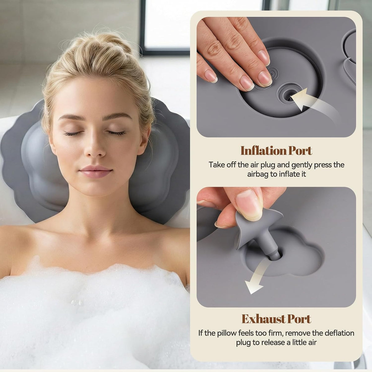 Silicone Bath Pillow for Tub Travel Inflatable Head Neck Support