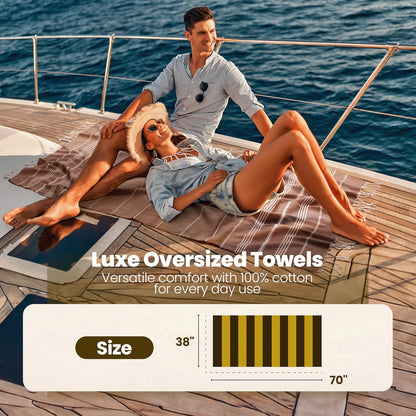 Gold CASE LYCIA Turkish Beach Towel Set of 6 – 100% Cotton Turkish Beach Towels Bulk 70 x 38'' – LYCIA Oversized, Quick Dry & Sand Free Beach Towel – Lightweight Towels Set in Tones of Green