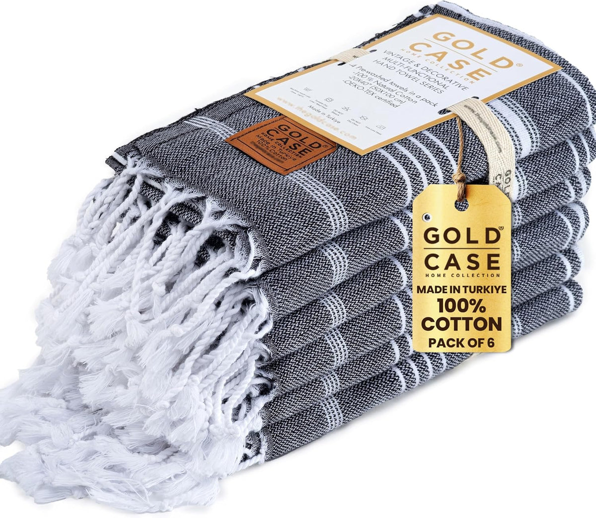 Gold CASE LYCIA Turkish Beach Towel Set of 6 – 100% Cotton Turkish Beach Towels Bulk 70 x 38'' – LYCIA Oversized, Quick Dry & Sand Free Beach Towel – Lightweight Towels Set in Tones of Green