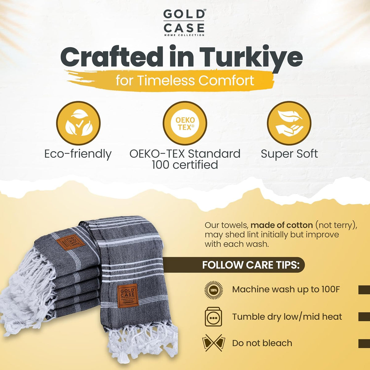 Gold CASE LYCIA Turkish Beach Towel Set of 6 – 100% Cotton Turkish Beach Towels Bulk 70 x 38'' – LYCIA Oversized, Quick Dry & Sand Free Beach Towel – Lightweight Towels Set in Tones of Green