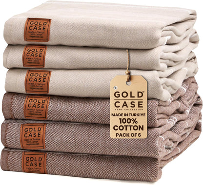 Gold CASE LYCIA Turkish Beach Towel Set of 6 – 100% Cotton Turkish Beach Towels Bulk 70 x 38'' – LYCIA Oversized, Quick Dry & Sand Free Beach Towel – Lightweight Towels Set in Tones of Green