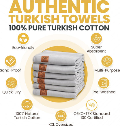 Gold CASE LYCIA Turkish Beach Towel Set of 6 – 100% Cotton Turkish Beach Towels Bulk 70 x 38'' – LYCIA Oversized, Quick Dry & Sand Free Beach Towel – Lightweight Towels Set in Tones of Green