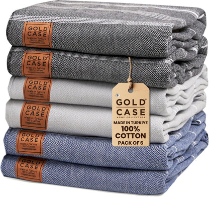 Gold CASE LYCIA Turkish Beach Towel Set of 6 – 100% Cotton Turkish Beach Towels Bulk 70 x 38'' – LYCIA Oversized, Quick Dry & Sand Free Beach Towel – Lightweight Towels Set in Tones of Green