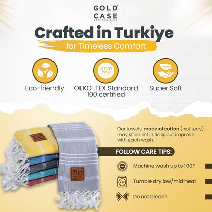 Gold CASE LYCIA Turkish Beach Towel Set of 6 – 100% Cotton Turkish Beach Towels Bulk 70 x 38'' – LYCIA Oversized, Quick Dry & Sand Free Beach Towel – Lightweight Towels Set in Tones of Green