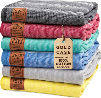 Gold CASE LYCIA Turkish Beach Towel Set of 6 – 100% Cotton Turkish Beach Towels Bulk 70 x 38'' – LYCIA Oversized, Quick Dry & Sand Free Beach Towel – Lightweight Towels Set in Tones of Green