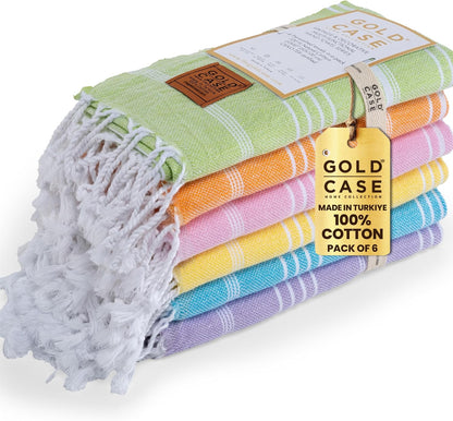 Gold CASE LYCIA Turkish Beach Towel Set of 6 – 100% Cotton Turkish Beach Towels Bulk 70 x 38'' – LYCIA Oversized, Quick Dry & Sand Free Beach Towel – Lightweight Towels Set in Tones of Green