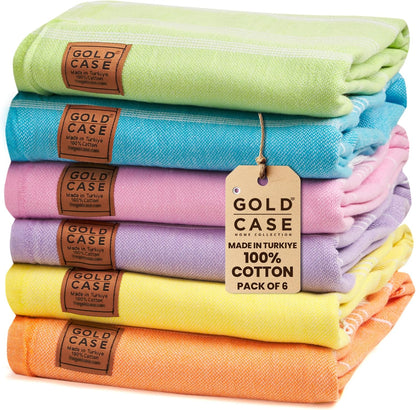 Gold CASE LYCIA Turkish Beach Towel Set of 6 – 100% Cotton Turkish Beach Towels Bulk 70 x 38'' – LYCIA Oversized, Quick Dry & Sand Free Beach Towel – Lightweight Towels Set in Tones of Green