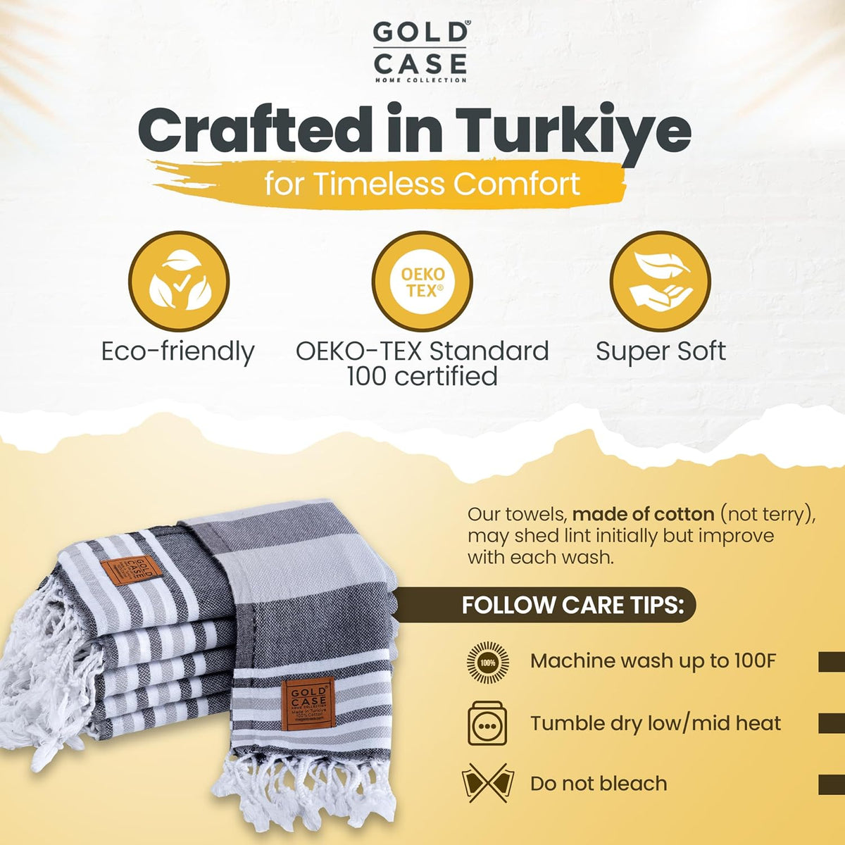 Gold CASE LYCIA Turkish Beach Towel Set of 6 – 100% Cotton Turkish Beach Towels Bulk 70 x 38'' – LYCIA Oversized, Quick Dry & Sand Free Beach Towel – Lightweight Towels Set in Tones of Green