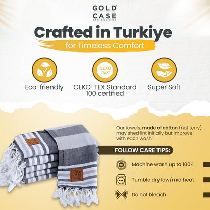 Gold CASE LYCIA Turkish Beach Towel Set of 6 – 100% Cotton Turkish Beach Towels Bulk 70 x 38'' – LYCIA Oversized, Quick Dry & Sand Free Beach Towel – Lightweight Towels Set in Tones of Green