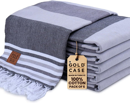 Gold CASE LYCIA Turkish Beach Towel Set of 6 – 100% Cotton Turkish Beach Towels Bulk 70 x 38'' – LYCIA Oversized, Quick Dry & Sand Free Beach Towel – Lightweight Towels Set in Tones of Green