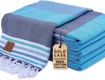 Gold CASE LYCIA Turkish Beach Towel Set of 6 – 100% Cotton Turkish Beach Towels Bulk 70 x 38'' – LYCIA Oversized, Quick Dry & Sand Free Beach Towel – Lightweight Towels Set in Tones of Green