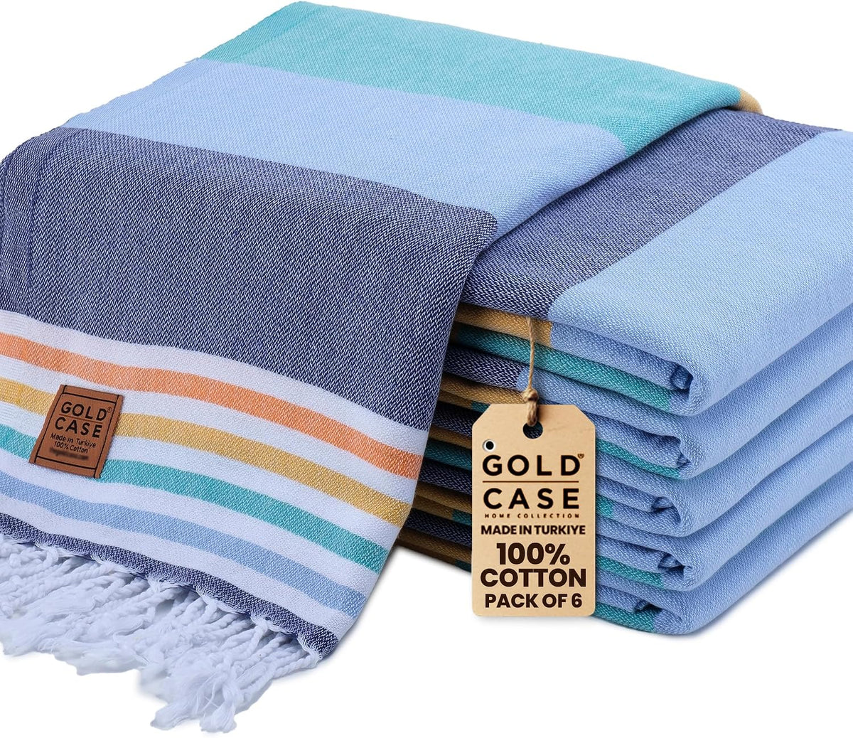 Gold CASE LYCIA Turkish Beach Towel Set of 6 – 100% Cotton Turkish Beach Towels Bulk 70 x 38'' – LYCIA Oversized, Quick Dry & Sand Free Beach Towel – Lightweight Towels Set in Tones of Green