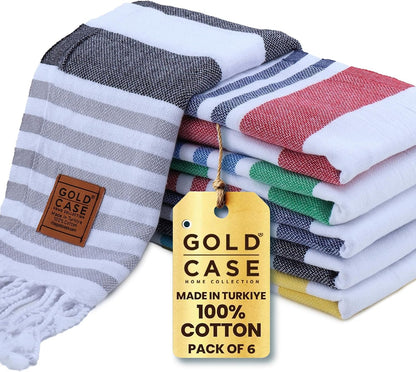 Gold CASE LYCIA Turkish Beach Towel Set of 6 – 100% Cotton Turkish Beach Towels Bulk 70 x 38'' – LYCIA Oversized, Quick Dry & Sand Free Beach Towel – Lightweight Towels Set in Tones of Green