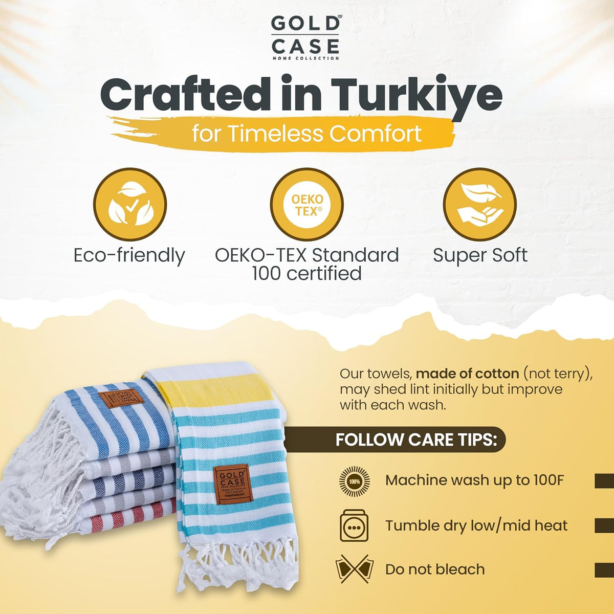 Gold CASE LYCIA Turkish Beach Towel Set of 6 – 100% Cotton Turkish Beach Towels Bulk 70 x 38'' – LYCIA Oversized, Quick Dry & Sand Free Beach Towel – Lightweight Towels Set in Tones of Green