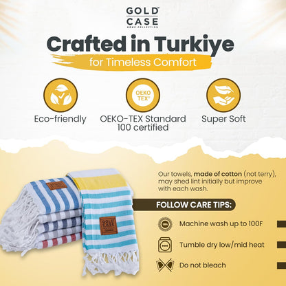 Gold CASE LYCIA Turkish Beach Towel Set of 6 – 100% Cotton Turkish Beach Towels Bulk 70 x 38'' – LYCIA Oversized, Quick Dry & Sand Free Beach Towel – Lightweight Towels Set in Tones of Green