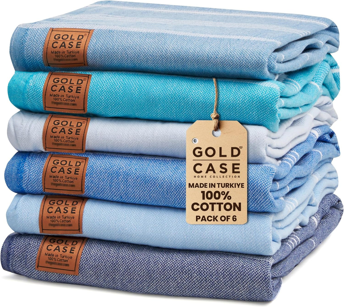 Gold CASE LYCIA Turkish Beach Towel Set of 6 – 100% Cotton Turkish Beach Towels Bulk 70 x 38'' – LYCIA Oversized, Quick Dry & Sand Free Beach Towel – Lightweight Towels Set in Tones of Green