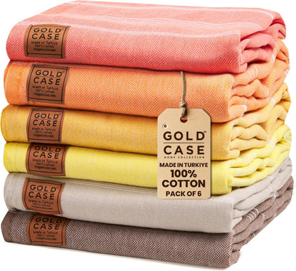 Gold CASE LYCIA Turkish Beach Towel Set of 6 – 100% Cotton Turkish Beach Towels Bulk 70 x 38'' – LYCIA Oversized, Quick Dry & Sand Free Beach Towel – Lightweight Towels Set in Tones of Green