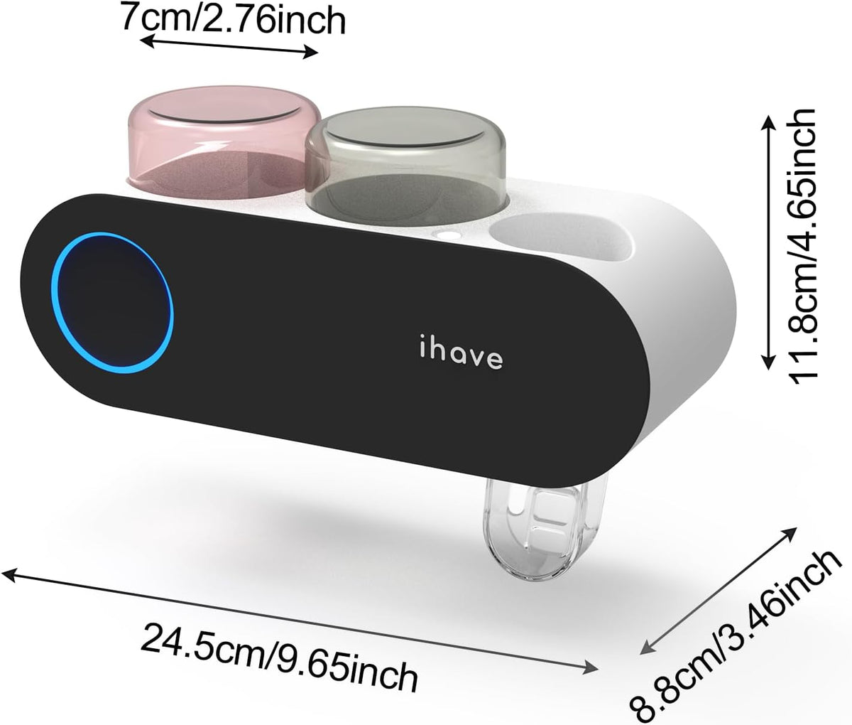 UV Toothbrush Sanitizer Holder Wall Mount Toothpaste Dispenser, 2-Cup