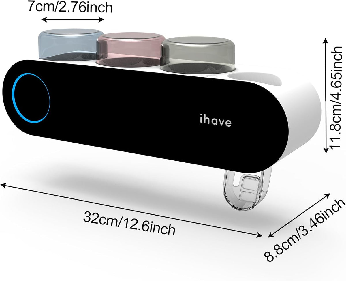 UV Toothbrush Sanitizer Holder Wall Mount Toothpaste Dispenser, 2-Cup