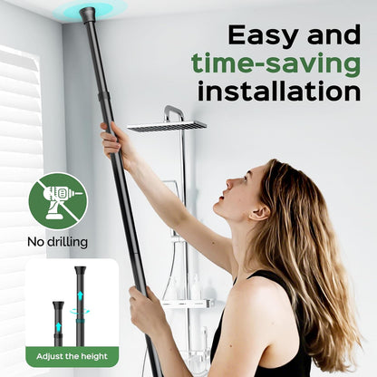 Shower Caddy Tension Pole: Rustproof Quick Install Standing Corner Bathroom Organizer Shelf on Floor for Renters - 4-Tier Large Capacity Storage Rack with Soap Holder for Apartment -Black