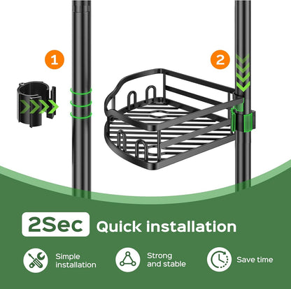 Shower Caddy Tension Pole: Rustproof Quick Install Standing Corner Bathroom Organizer Shelf on Floor for Renters - 4-Tier Large Capacity Storage Rack with Soap Holder for Apartment -Black