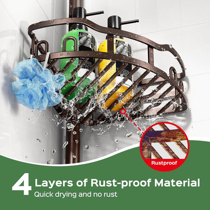 Shower Caddy Tension Pole: Rustproof Quick Install Standing Corner Bathroom Organizer Shelf on Floor for Renters - 4-Tier Large Capacity Storage Rack with Soap Holder for Apartment -Black