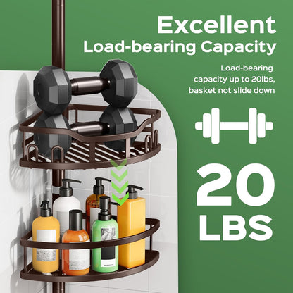 Shower Caddy Tension Pole: Rustproof Quick Install Standing Corner Bathroom Organizer Shelf on Floor for Renters - 4-Tier Large Capacity Storage Rack with Soap Holder for Apartment -Black