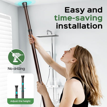 Shower Caddy Tension Pole: Rustproof Quick Install Standing Corner Bathroom Organizer Shelf on Floor for Renters - 4-Tier Large Capacity Storage Rack with Soap Holder for Apartment -Black