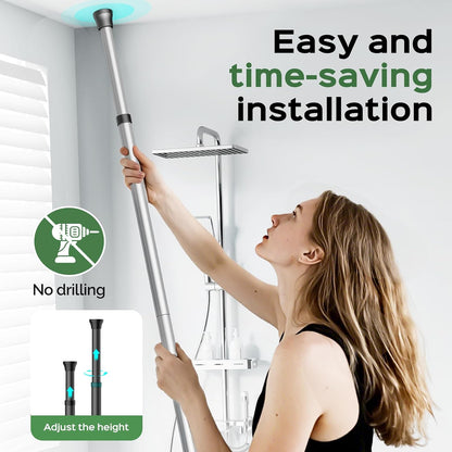 Shower Caddy Tension Pole: Rustproof Quick Install Standing Corner Bathroom Organizer Shelf on Floor for Renters - 4-Tier Large Capacity Storage Rack with Soap Holder for Apartment -Black