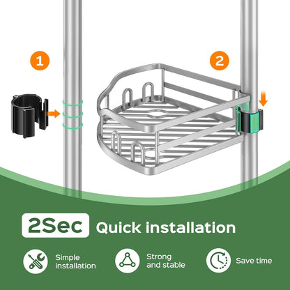 Shower Caddy Tension Pole: Rustproof Quick Install Standing Corner Bathroom Organizer Shelf on Floor for Renters - 4-Tier Large Capacity Storage Rack with Soap Holder for Apartment -Black