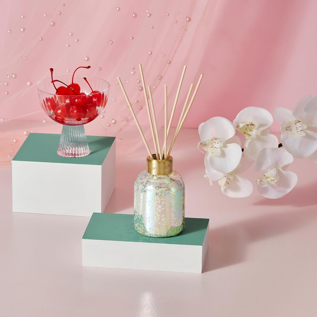 Reed Diffuser - Reed Diffuser Set Includes Scented Oil, Sticks, and Mercury Iridescent Glass Bottle - Home Decor Room Fresheners - Volcano (5.7 fl oz)