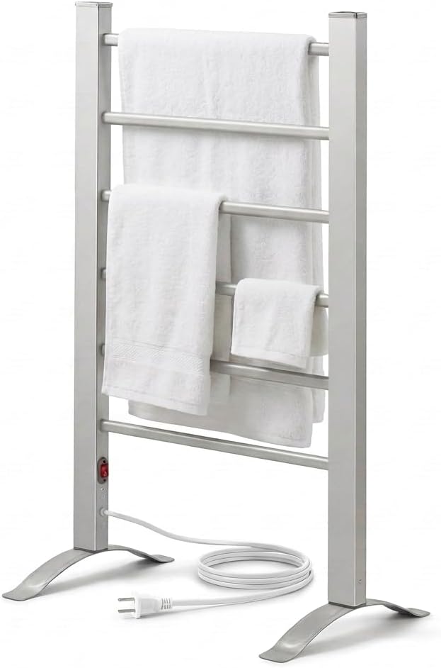TW300 Towel Warmer Rack for Bathroom – 6-Bar Electric Heated Towel Rack, Wall Mounted or Freestanding Setup, Plug-In Towel Dryer, Minimal Assembly Chrome-Plated
