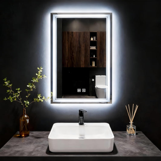 LED Bathroom Mirror, 16 x 24 Inch Anti-Fog Bathroom Mirror with Lights | Vanity Mirrors with Backlit Lights for Shaving, Dimmable Color Lighting, Vertically Only
