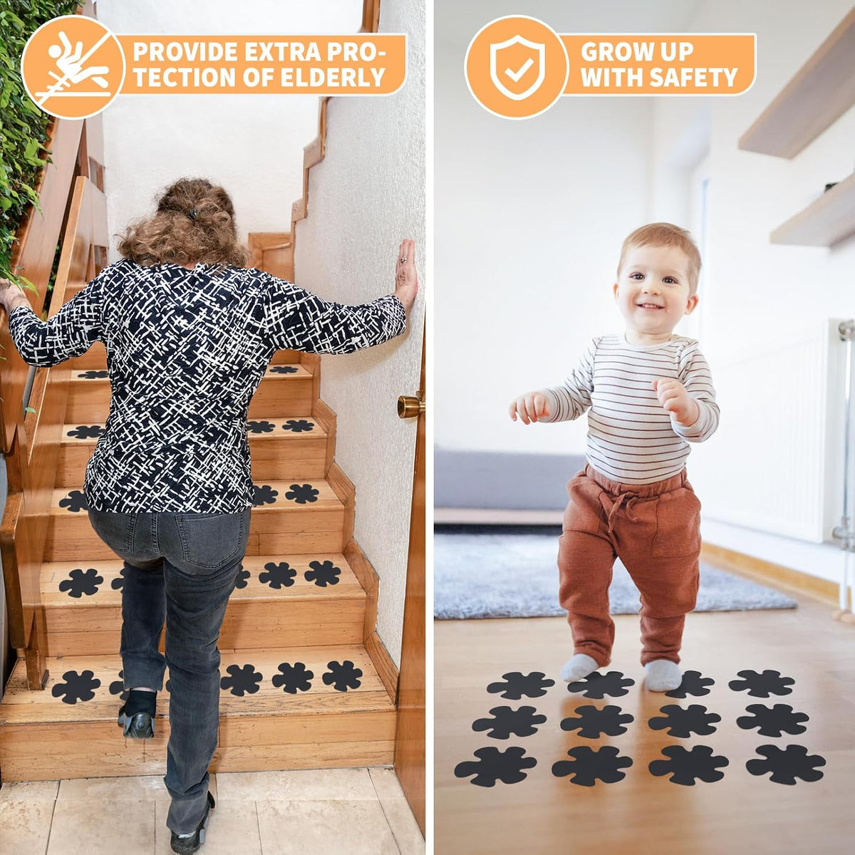 Non Slip Bathtub Stickers, 24 PCS Shower Stickers for Safety Bathroom Tubs, Bathtub Non Slip Stickers and Adhesive Decals Scraper for Bath Tub, Shower Floor, Stairs, Ladders(Flower Shape, Clear)