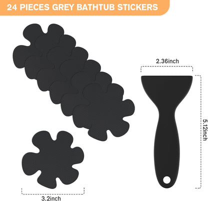 Non Slip Bathtub Stickers, 24 PCS Shower Stickers for Safety Bathroom Tubs, Bathtub Non Slip Stickers and Adhesive Decals Scraper for Bath Tub, Shower Floor, Stairs, Ladders(Flower Shape, Clear)